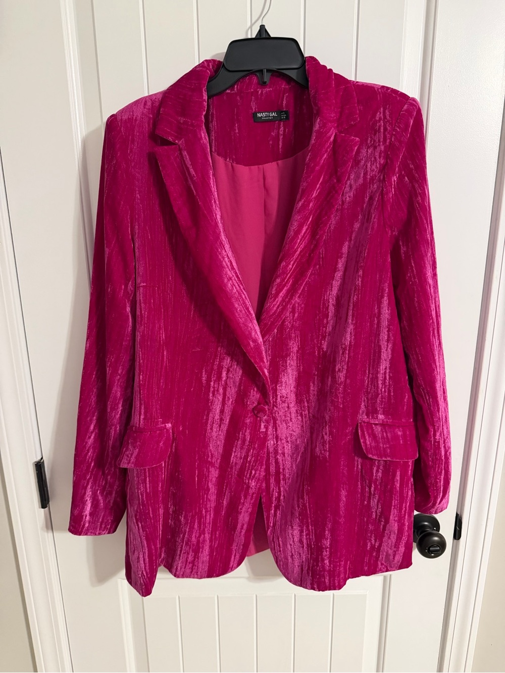 Nasty Gal Hot Pink Crushed Velvet Blazer